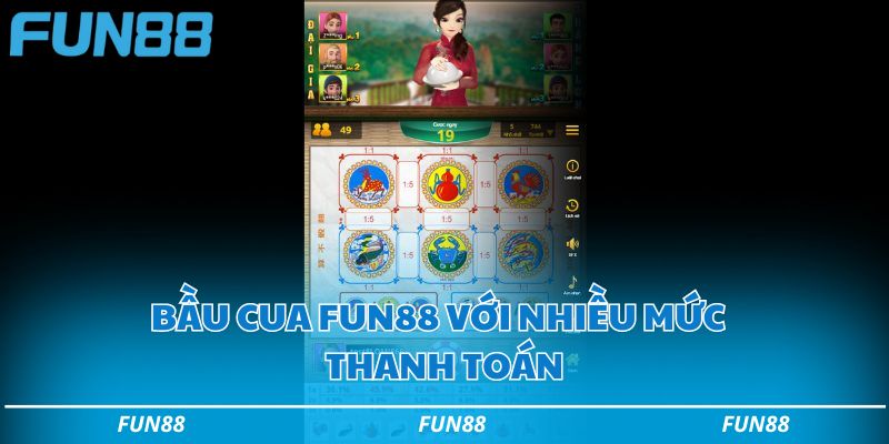 Các cửa cược bầu cua Fun88 với nhiều mức thanh toán khác nhau